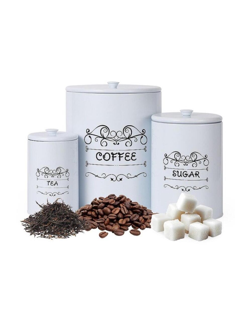 Chic Kitchen Canister Set White Coffee Sugar Tea Airtight Storage 3 Pc Airtight